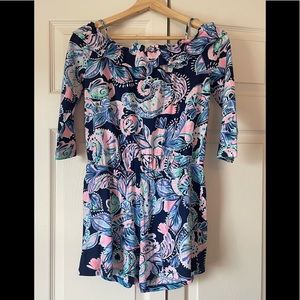 Lilly Pulitzer Off the Shoulder Romper Margaret High Tide Holly Size 16